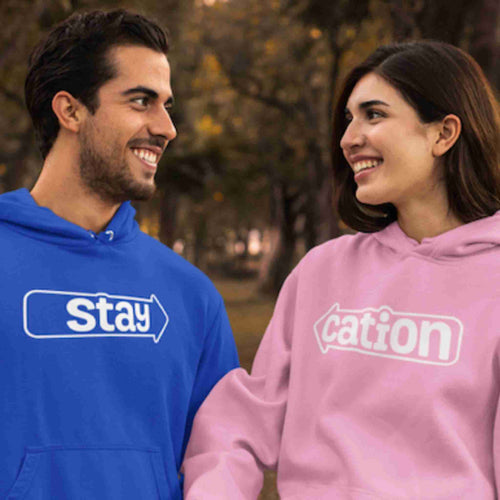 StayCation gift couple hoodies combo set