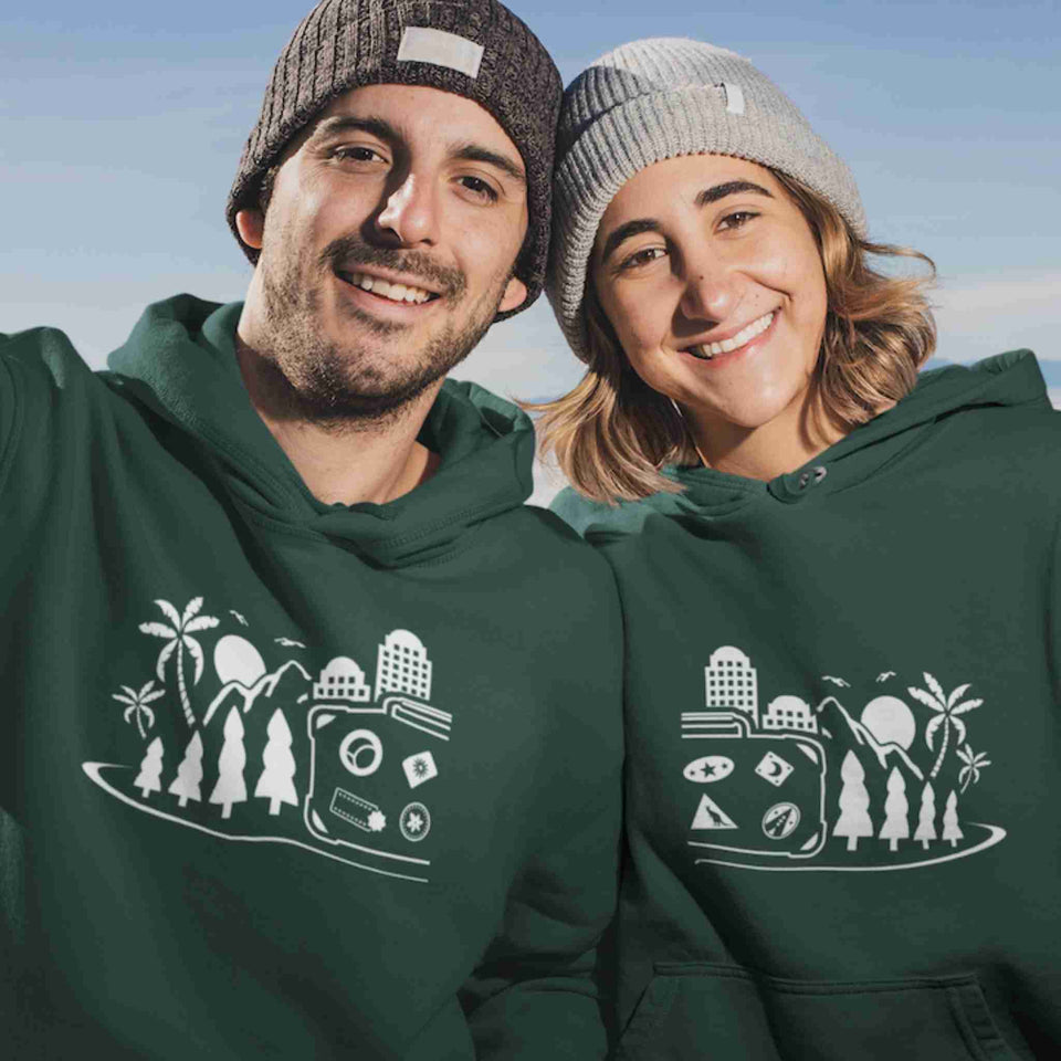 Vacation themed matching couple hoodies