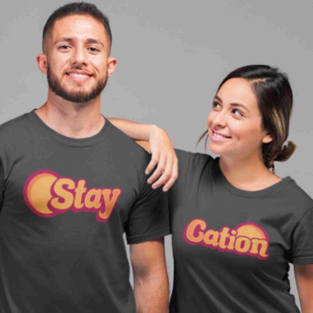 StayCation gift couples t-shirt combo set