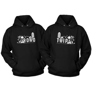 Motorcycle themed Road Trip matching couple hoodies - S / S 