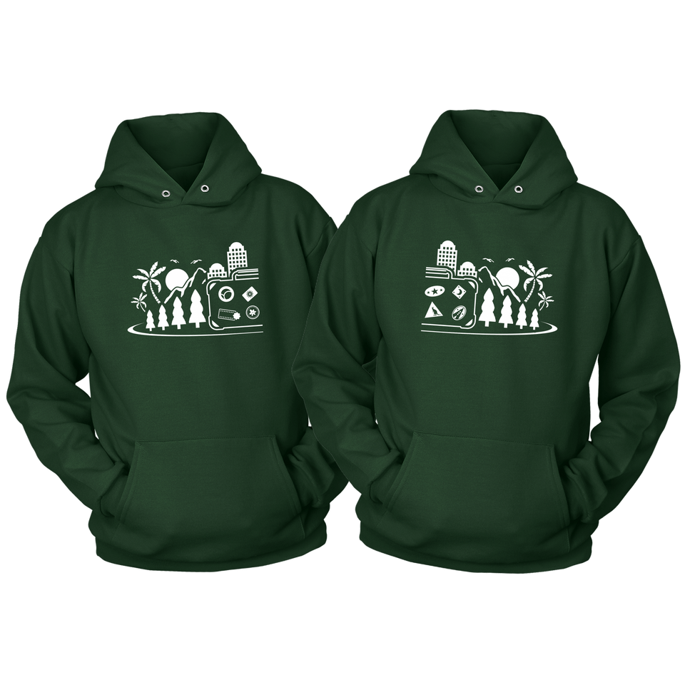 Vacation themed matching couple hoodies